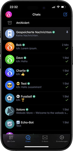 Chatliste mit E-Mail-Tab